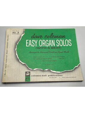 Dave Coleman Easy Organ Solos with a Beat #3 Sheet Music Songbook 1960